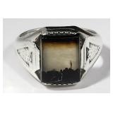 Sterling & Moss Agate Ring (9.5)