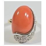 14k Diamond & Coral Ring (6.5)