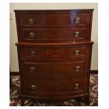 Cherry Wood Inlay  5-Drawer Tallboy Dresser