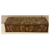 Antique Pyrography Iris Relief Chest