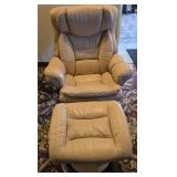 Beige Leather Lounge Chair w/ Ottoman