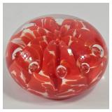 Joe St. Clair Art Glass Red Ribbon Paper Weight