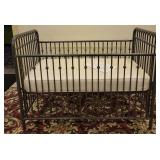 Grey Metal Baby Crib w/ Mattress