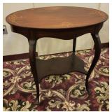 Mahogany Wood Inlay Oval Side Table