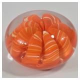 Joe St. Clair Orange Ribbon Art Glass Paper Weight