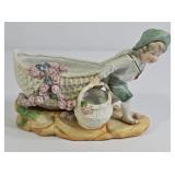 Antique German Porcelain Boy w/ Basket Spill Vase