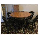 Oak Dining Table w/ Black Spindle Chairs (7)