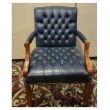 Blue Leather Tufted Armchair