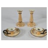 Czechoslovakian Peach Luster Candlestick Holders