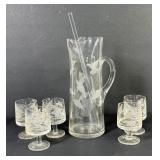 MCM Cut Glass Martini Pitcher w/ Stemmed Glasses