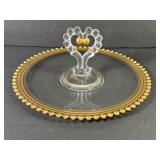Imperial Candlewick Gilt Heart Tidbit Tray