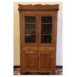 Antique Oak Glass Front Kitchen Cupboard