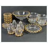 Imperial Candlewick Gilt Bowl, Creamer, Votives +