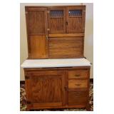 2-Piece Antique Oak Hoosier Cabinet