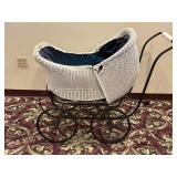 Antique Wicker & Metal Baby Carriage - Rotates