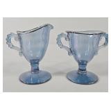 Imperial Glass Blue Iridized Cream & Sugar