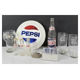 Vintage Pepsi-Cola Bottles, Tumblers, Frisbee +