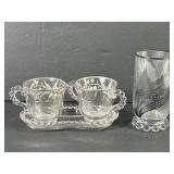 Imperial Candlewick Silver Overlay Creamer Set +