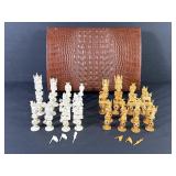 Antique Chinese Ivory Chess Set Crocodile Case