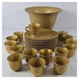 Imperial Candlewick Gold Encrusted Punchbowl Set +