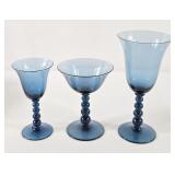 Vintage Candlewick Blue Goblets & Champagne Glass