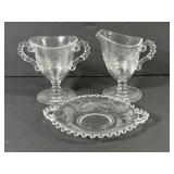 Imperial Candlewick Etched Creamer Set & Dish