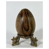 Olive Wood Egg On Cast Stand - West Bank