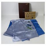Blue Silk Hydrangea Chinese Shu Embroidery Scarf