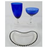Imperial Candlewick Cobalt Glasses & Relish Tray