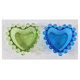 Imperial Candlewick Green/Blue Heart Ashtrays