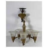 Early American Hobnail Glass & Brass Chandelier