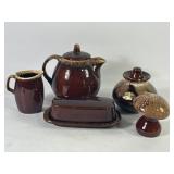Hull Pottery Tea Pot, Creamer, Butter Dish + (5)