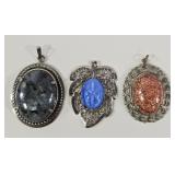 Labradorite, Sandstone & Faux Sapphire Brooches