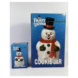 Frosty Snowman Christmas Cookie Jar & Bell NIB