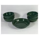 Longaberger Pottery Green Pie Dish & Bowls (7)