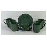 Longaberger Pottery Green Side Plates & Mugs (10)