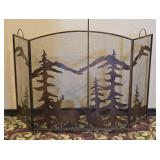 3-Panel Fireplace Screen w/ Wildlife Landscape