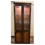 English Campaign Style Lighted Walnut Curio