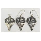 Sterling Hot Air Balloon Earrings & Pendant