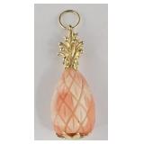 14k Gold Carved Coral Pineapple Pendant