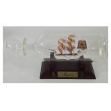 Mayflower Rose Glass Sculpture Ship In A Bottle