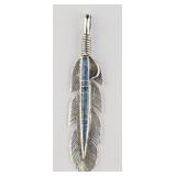 Southwestern Sterling Lapis XL Feather Pendant