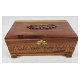 Carved Wood Onlay Mirrored Jewelry Box