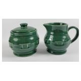 Longaberger Pottery Ivy Green Creamer & Sugar