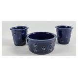 Longaberger Pottery Blue Star Crock & Votives (3)