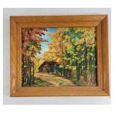 Rustic Cabin Oil Painting Signed