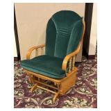 Green Velour Upholstery Oak Gliding Rocking Chair