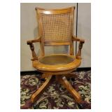 Victorian Style Cane Back Leather Swivel Chair