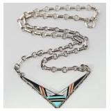 Sterling Navajo Multi-Stone Channel Inlay Necklace