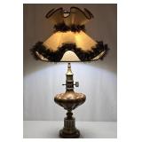 Oversized Regency Style Brass Lamp Ruffled Shade